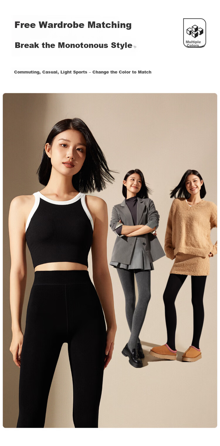 LangSha Light Leg Magic High-Waist Slim Fit Fleece-Lined Thickened Tights for Women Autumn Winter Gray Medium Thickness 11