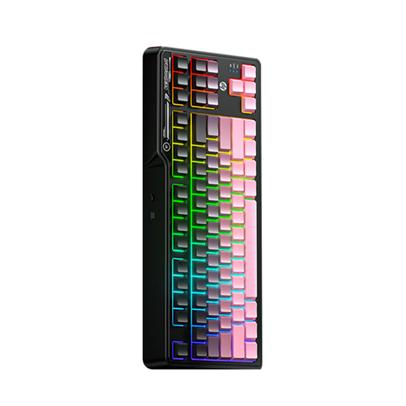HP K120 Mechanical Feel Keyboard, Wireless And Wired Tri-Mode, E-Sports Office Gaming Keyboard, Universal High Aesthetic Value, Blackberry Pink, Black Panel + Black to Pink Gradient Side-Carved Keycaps