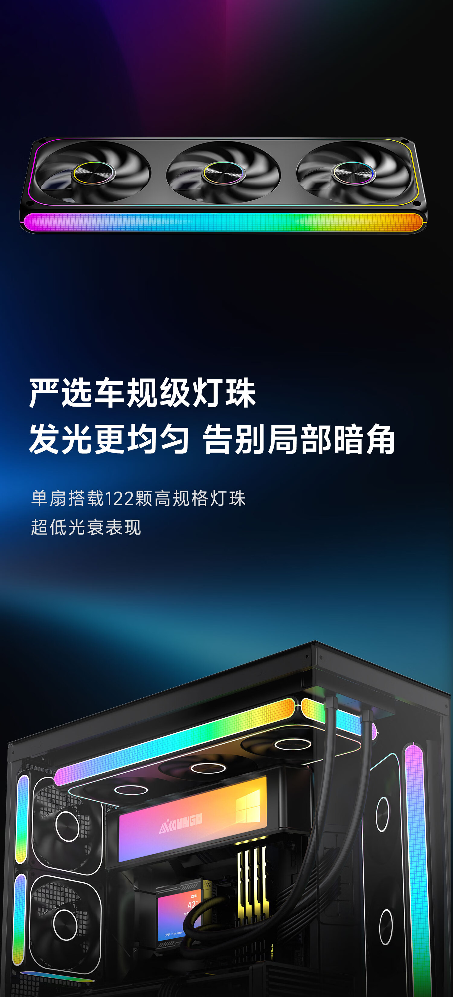 Aigo Xingcan Magic Cube U240 Dual Fan White Computer Case Fan ARGB Lighting Narrow Aperture Design Automotive Grade LEDs 6