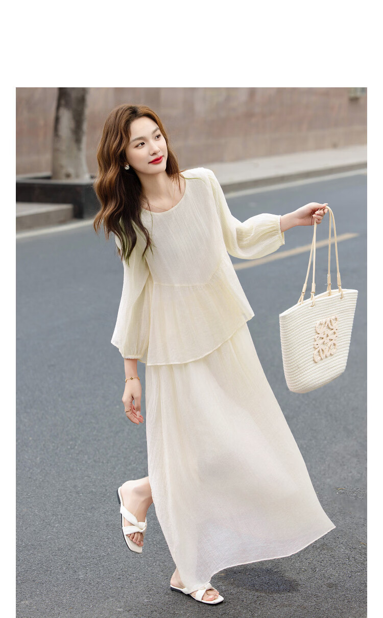 Demana [Light Breath Lyocell] Summer Elegant Style Fake Two-Piece Ruffle Loose Slimming Dress for Women High-End Feel 14