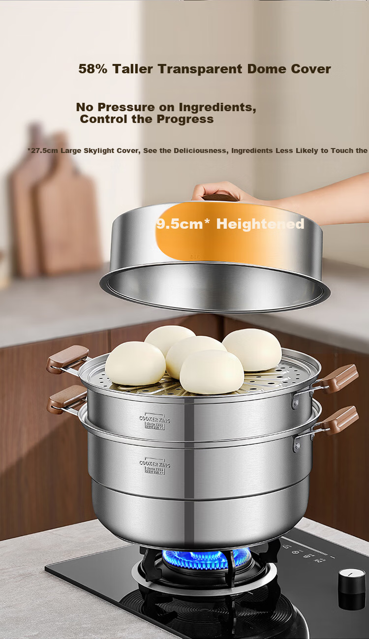 COOKER KING 316L Stainless Steel Three-Layer Steamer Pot with Composite Bottom, Household Soup Pot, Visible High Dome Lid, 30cm 5