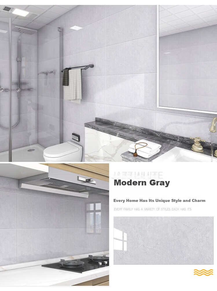 Washi Imitation Tile Wall Sticker Wallpaper Self-Adhesive Waterproof Moisture-Proof Aluminum Plastic Wall Panel Bathroom Bright White 40*80cm (5 Pieces) 28