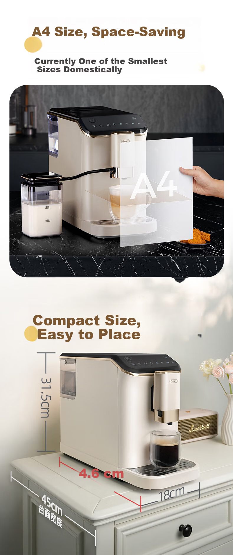 Gevi Fully Automatic Coffee Machine Small Grinder Integrated Italian American Coffee Dual Heating System GV-K01S One-Key Bean Cleaning [7-Day Free Trial] [Price Protection 618] 27
