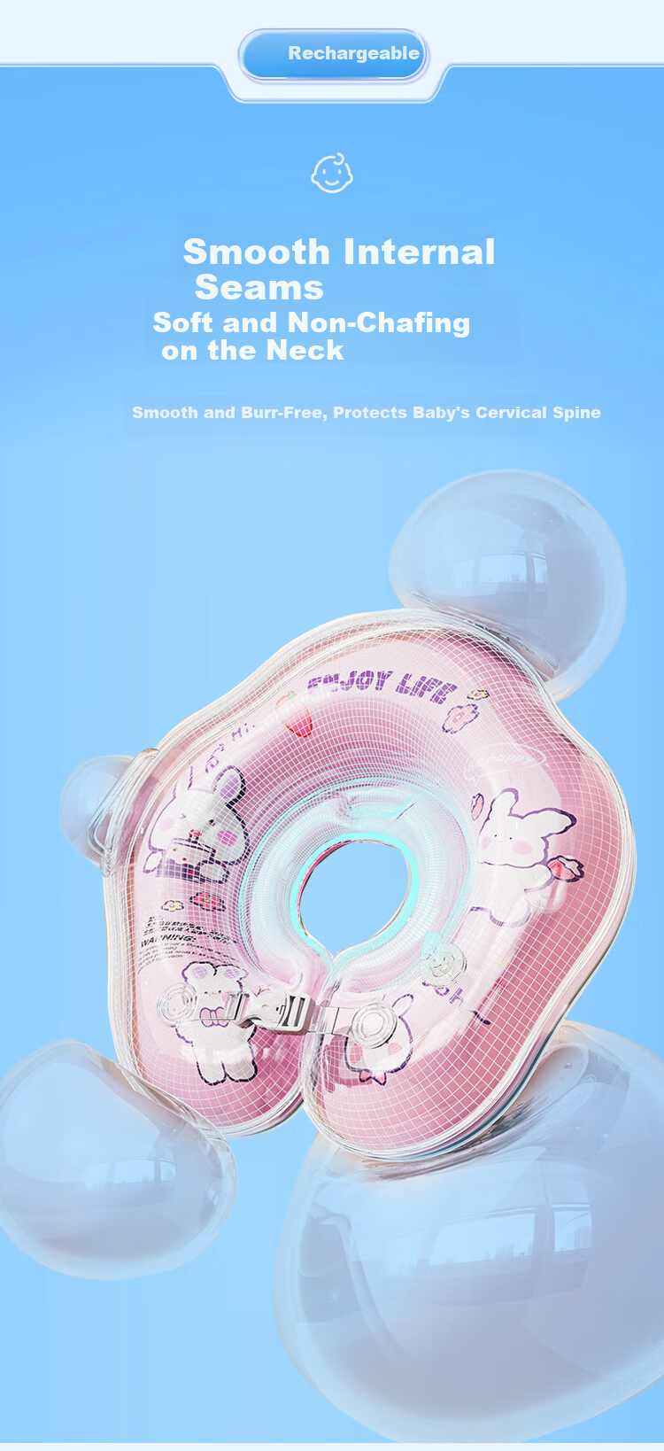 Yonglebao Baby Swimming Ring 0-6 Months Neck Float Newborn Baby Bath Neck Ring M Size 5-10 lbs Bear Design 3