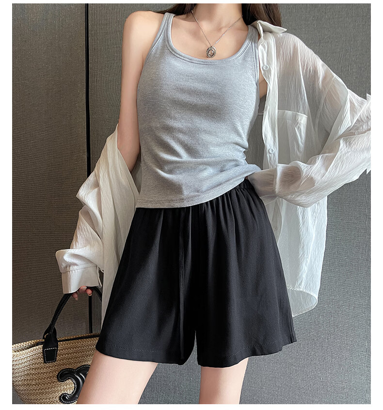 Langsha Women's Linen Summer Shorts High Waist Breathable Loose Casual Wide Leg Knee-Length Shorts 19