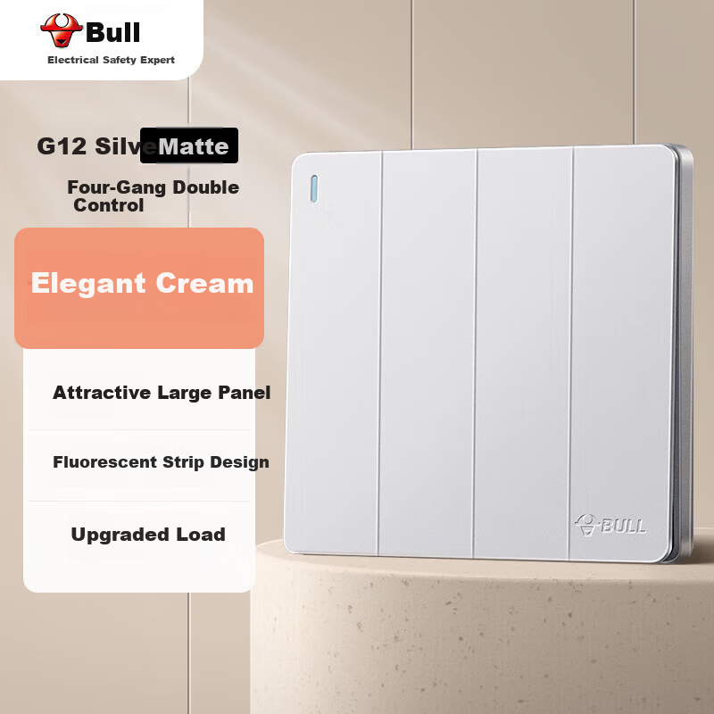 BULL Switch Socket G12 Series Four-Gang Two-Way Switch 86 Type Panel G12K412 Cream Style Space Silver
