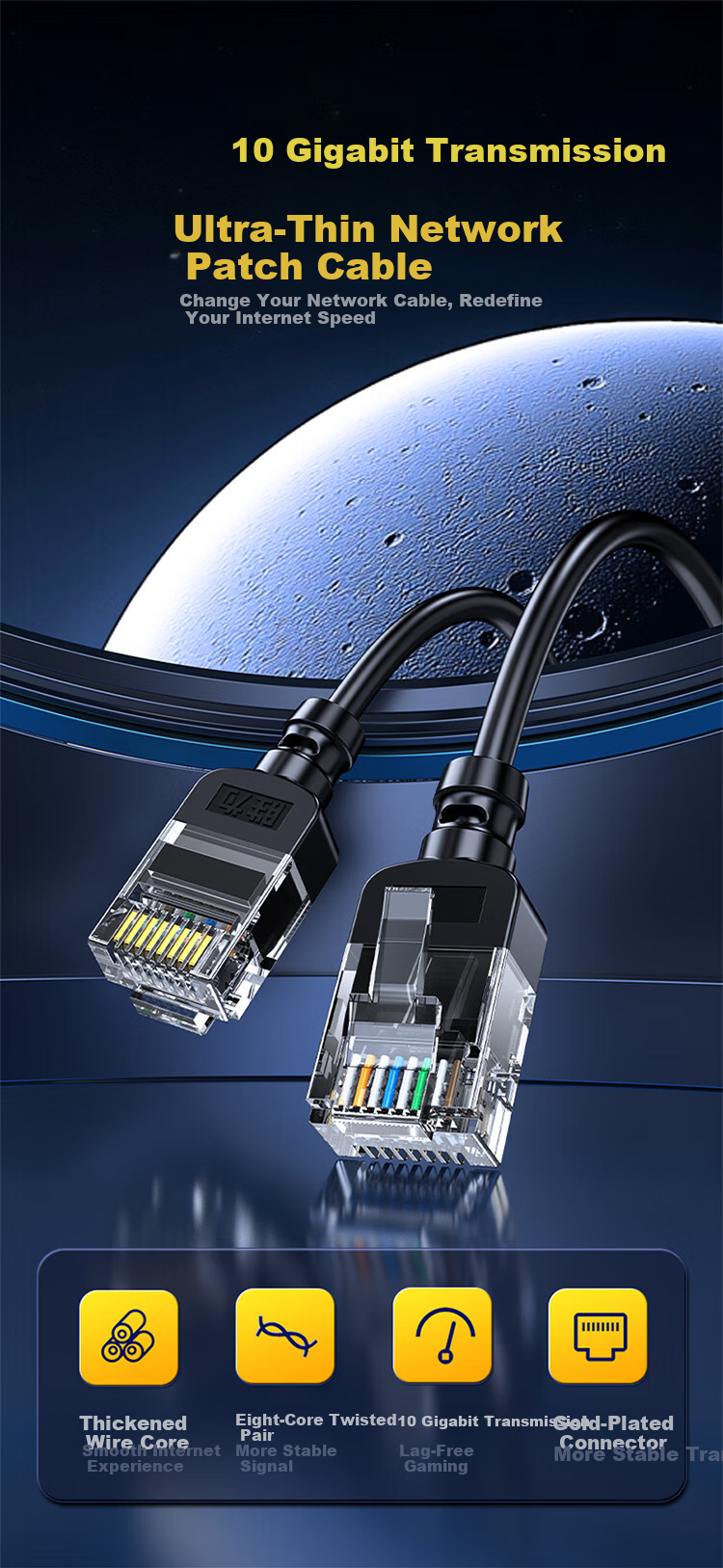Shengwei Cat6A Ultra-Thin Pure Copper Ethernet Cable, 10Gbps Finished Network Patch Cord, 5m ALC9050G for Home Computer Broadband Gigabit Compatible 1