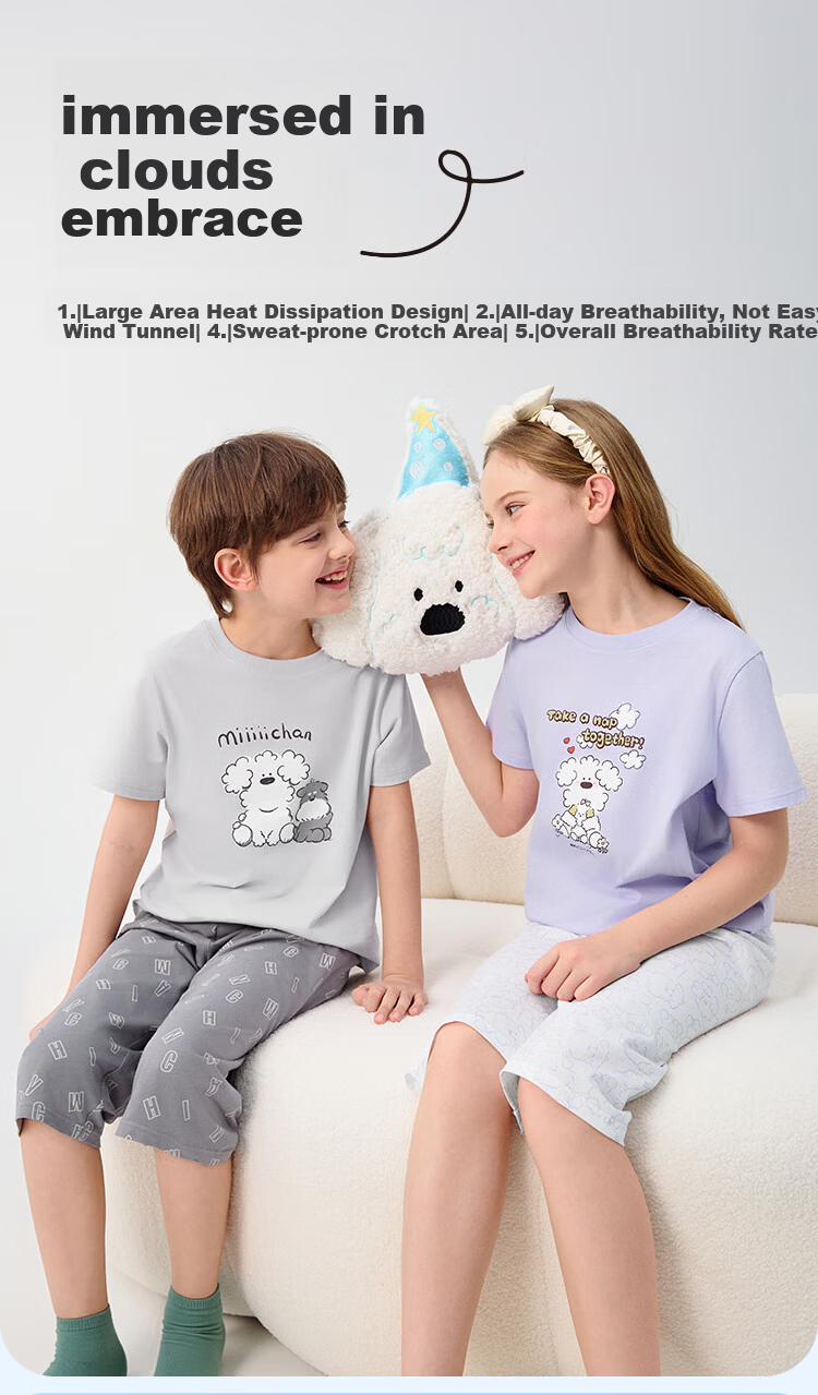 BALABALA Kids Pajama Set Boys and Girls Homewear Air Conditioning Summer Style [miiiiichan IP] 209225171208 1