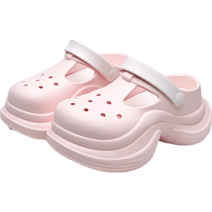 GUOLUOFEI Platform Chunky Heel Perforated Shoes for Women, Outdoor Wear, Non-Slip Beach Fashion EVA Closed-Toe Sandals, Sky Blue, Size 40