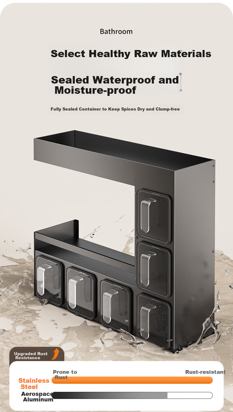 Jiabangshu Spice Rack Kitchen Multifunctional Seasoning Box Storage Shelf No-Drill Wall-Mounted Organizer 6-Box Gun Gray 8