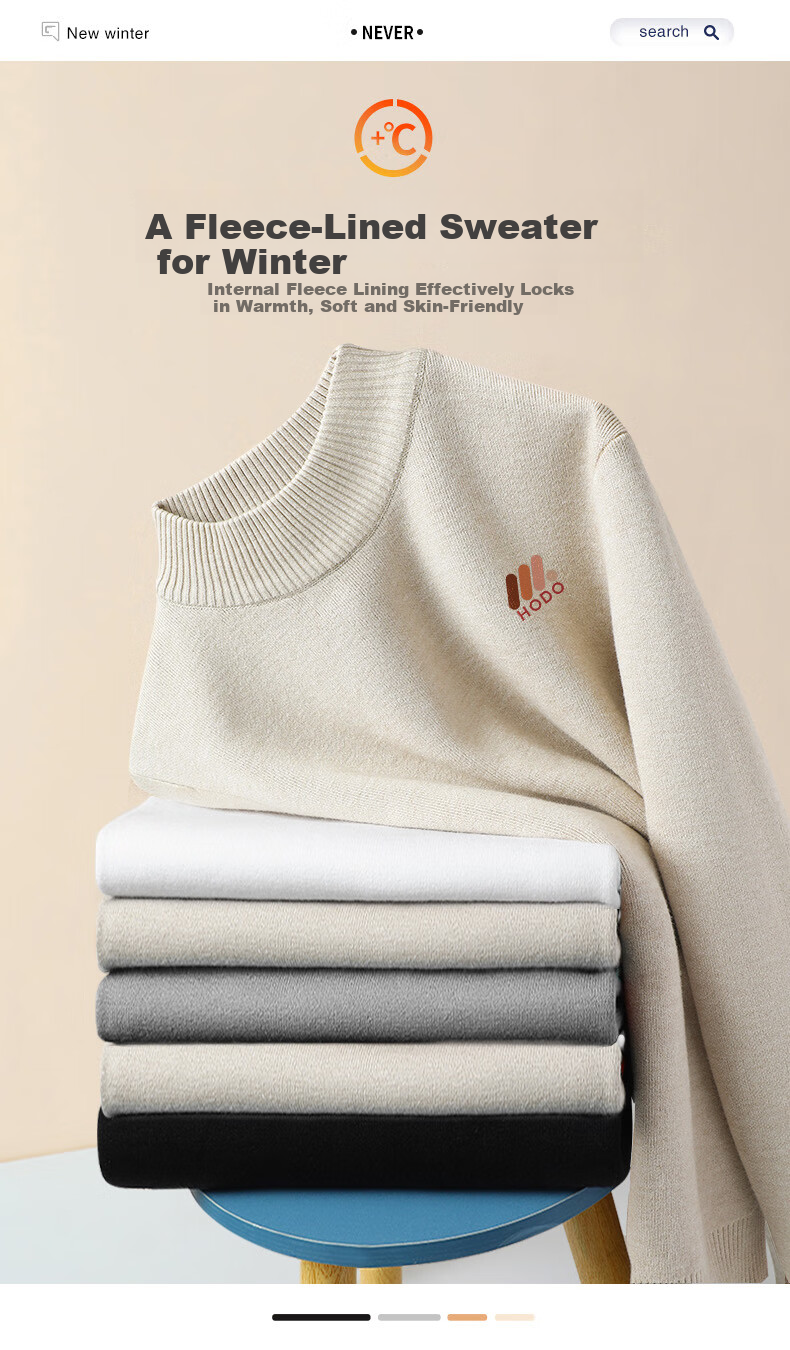Hodo Multi-Color Options Half Turtleneck Fleece-Lined Sweater Men Winter Heavyweight Thick Warm Integrated Fleece Men's Knitwear 1