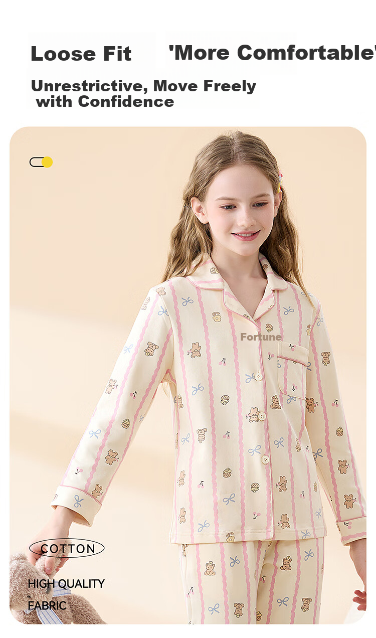 Hodo Children's Pajama Cardigan 100% Cotton Spring Autumn Long Sleeve Class A Big Kids New Girls Long Sleeve Homewear Set 7