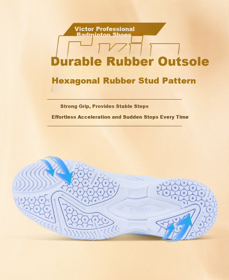 VICTOR Victory Badminton Shoes Unisex A102 High Elasticity Stable Sports Badminton Shoes White Gold Color Size 39 6