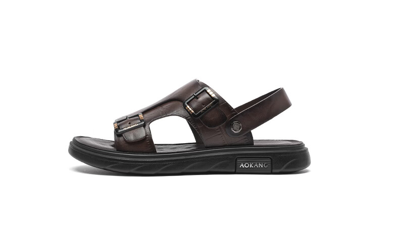 Aokang First Layer Cowhide Men's 2026 New Summer Breathable Leather Sandals Black Size 41 17