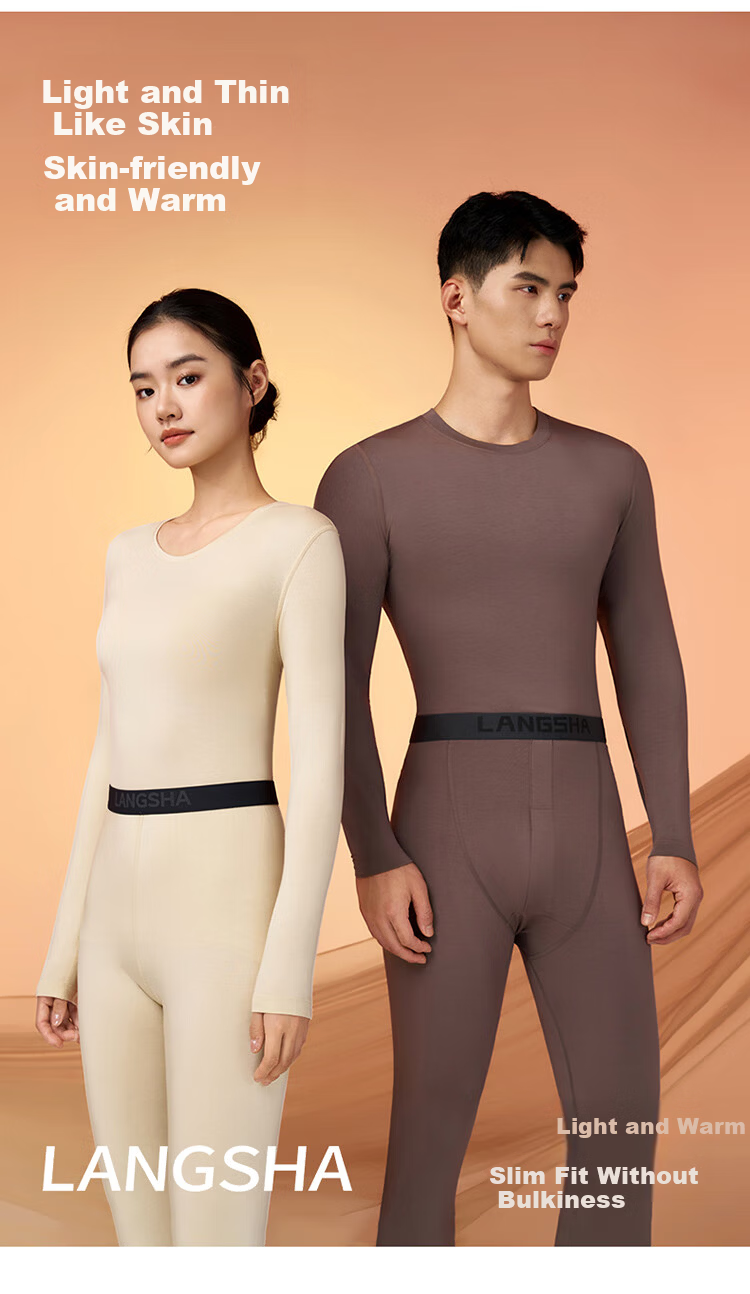 LangSha [Ren Jialun Celebrity Endorsed Quality] Autumn Thermal Underwear Set for Men and Women Antibacterial Warm Couple's Long Johns 1