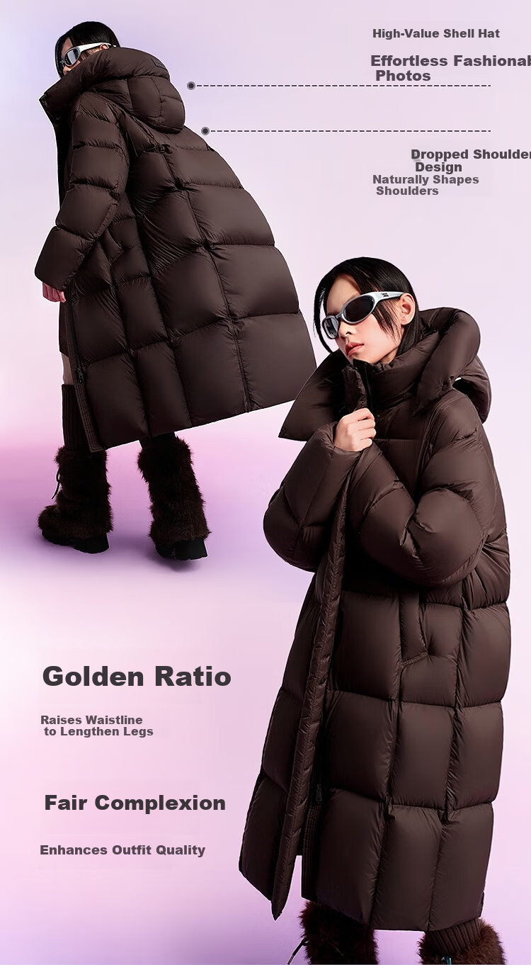 BOSIDENG Off-Season Women's Down Puff Jacket Winter 90% Down Thickened Detachable Hood Loose Extra Long Coat Mall Same Style 5