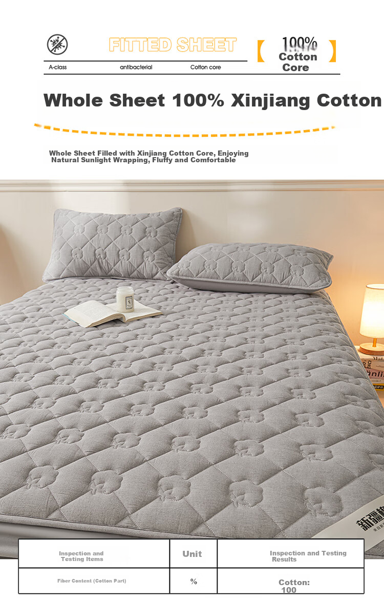 Hodo Class A 100% Xinjiang Cotton Pure Cotton Fitted Sheet 1.5x2m Mattress Protector Winter Quilted Bed Cover Elegant Gray 11