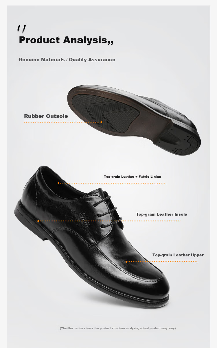 Goldlion Men's Shoes 26 Spring New Business Leather Shoes Durable Comfortable Men's Derby Shoes G508610158AAA Black Size 40 2