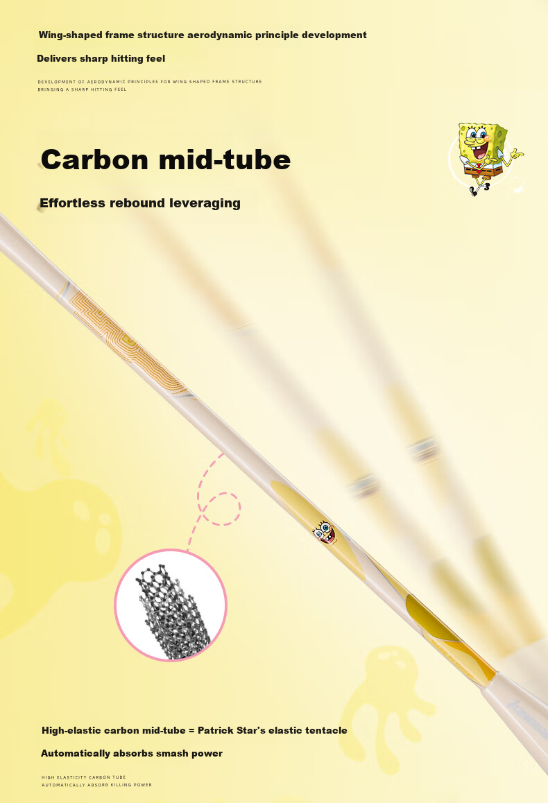 KAWASAKI SpongeBob Collaboration Series Composite Carbon Cartoon Bobby Yellow Double Badminton Rackets 5