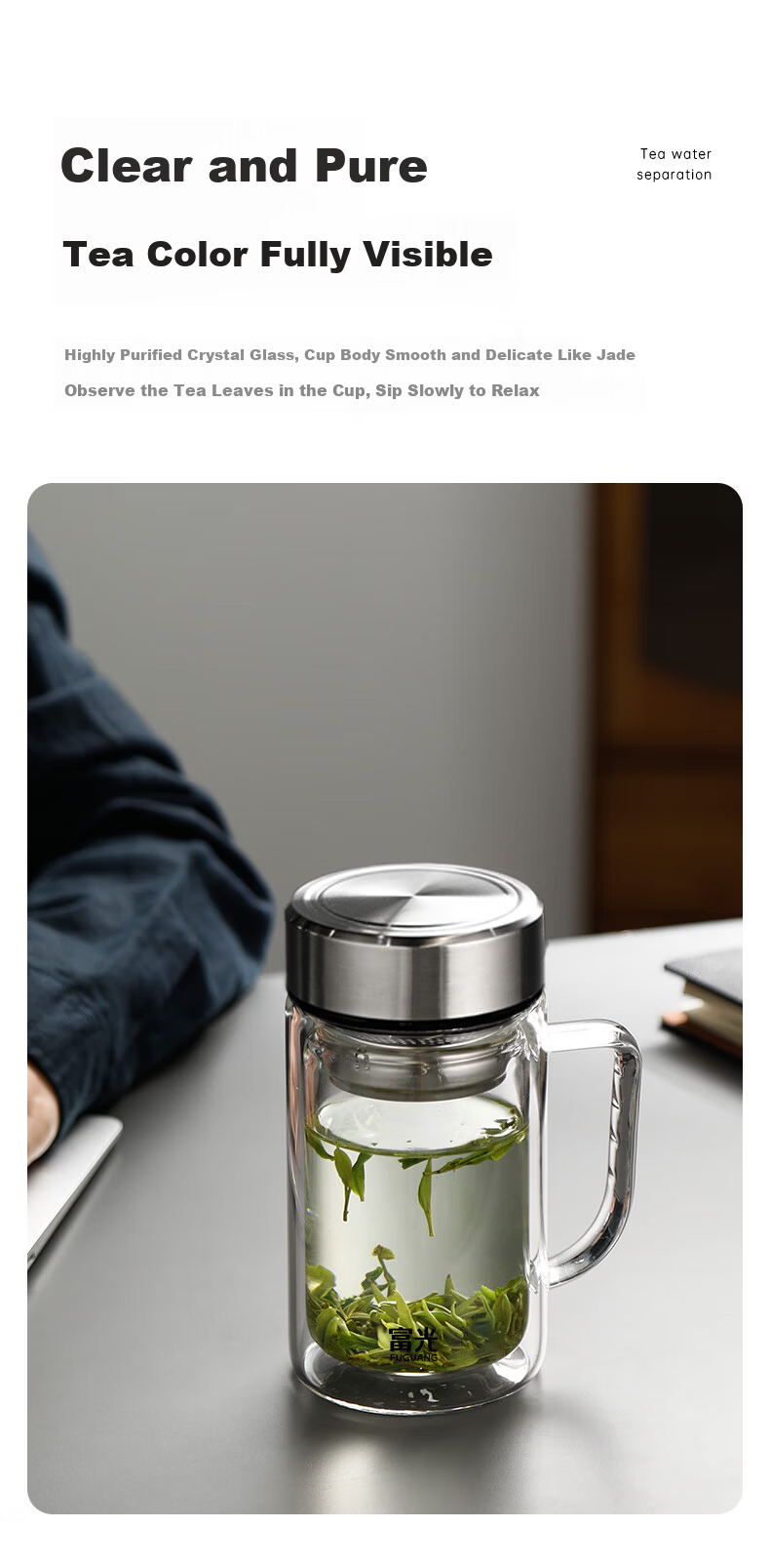 Fuguang Tea Infuser Glass Cup, Office Drinking Tea Mug, High-End Flower Tea Cup for Me 9
