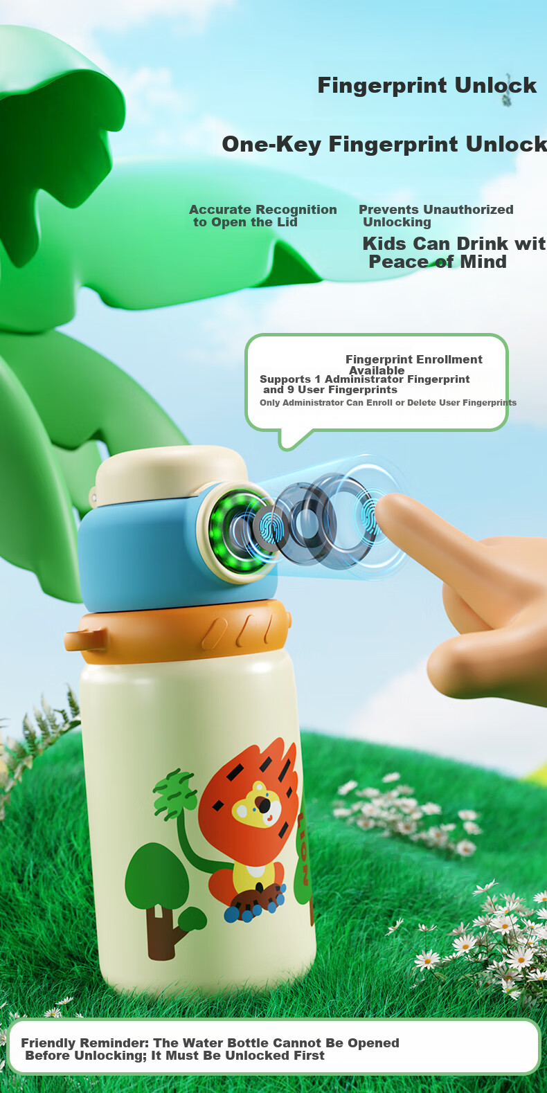 M&G Fingerprint Unlock Children's Smart Insulated Water Bottle 560ml Large Capacity 316L Stainless Steel Straw Cup for Students Girls 1