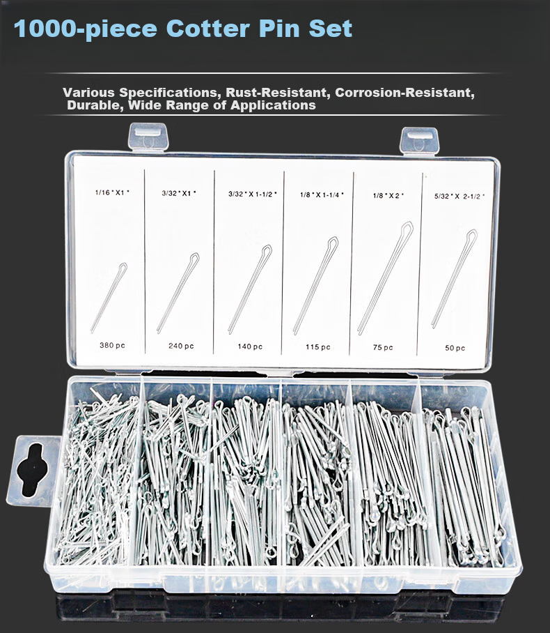 Kuanteng Open and Close Elastic Pin Carbon Steel Wave Pin R-Shaped Cotter Pin Hairpin Lock Pin Bolt Pin B-Type Pin Set 1