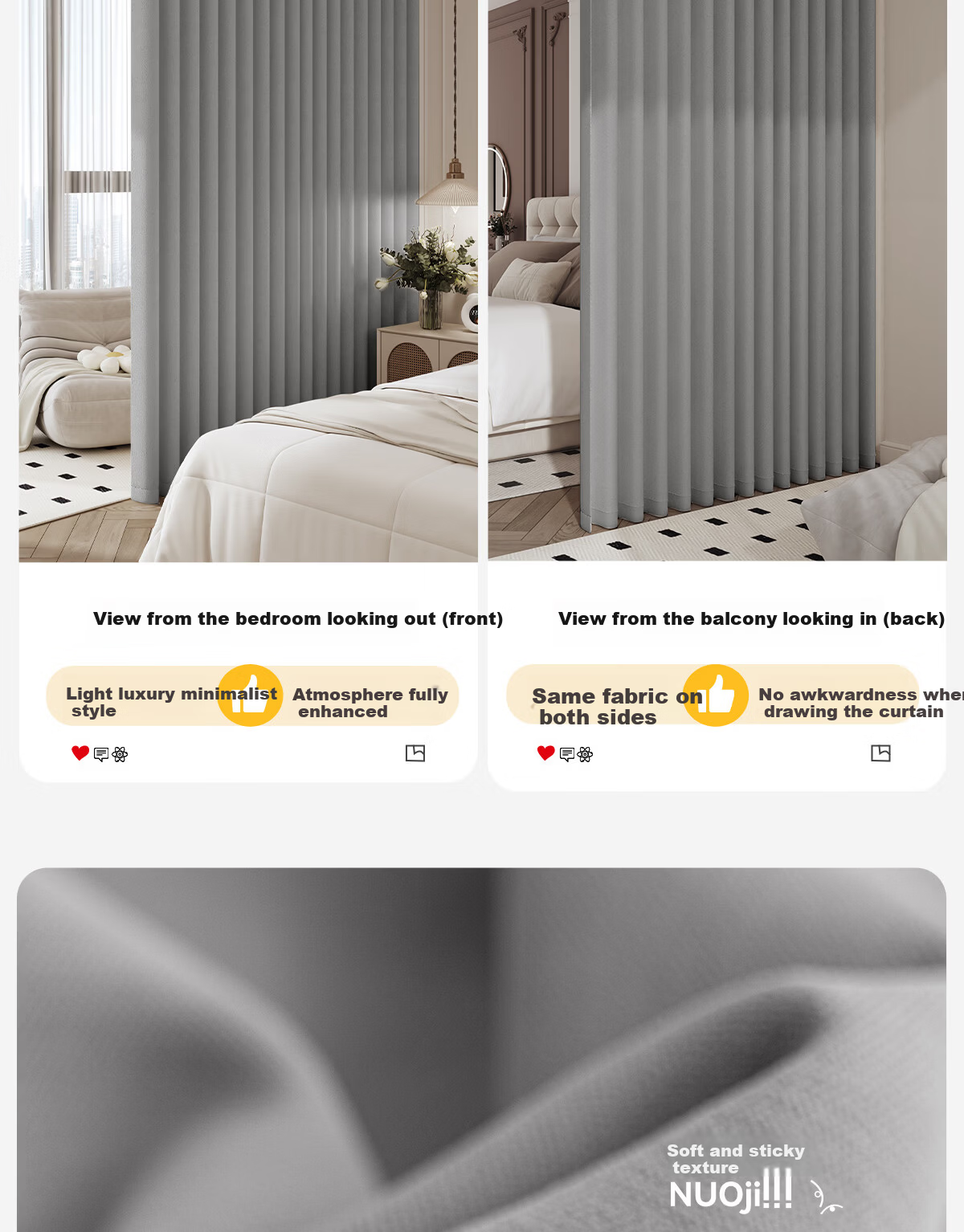 Golden Cicada Home Blackout Double-Sided Chenille Curtains with Hooks, Glacier Gray 150*180cm 6