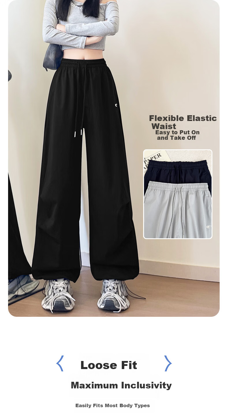 Langsha Embroidered Work Pants for Women 2026 Spring Summer Thin High Waist Slim Loose Straight Quick-Dry Ice Silk Wide-Leg Sports Pants 5