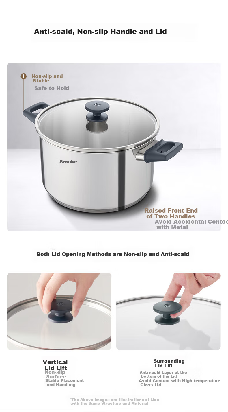 ZWILLING Stainless Steel Soup Pot 0 Coating Cooking Pot Household Double Handle Stew Pot Anti-Scald Noodle Porridge Pot Silver Soup Pot 20cm 7