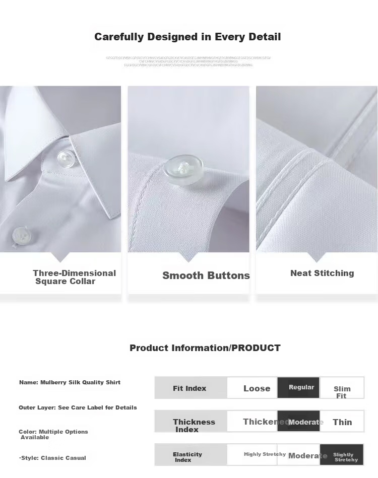Patowa Men's White Mulberry Silk Short Sleeve Non-Iron Wrinkle-Resistant Business Casual Square Collar Shirt L 1