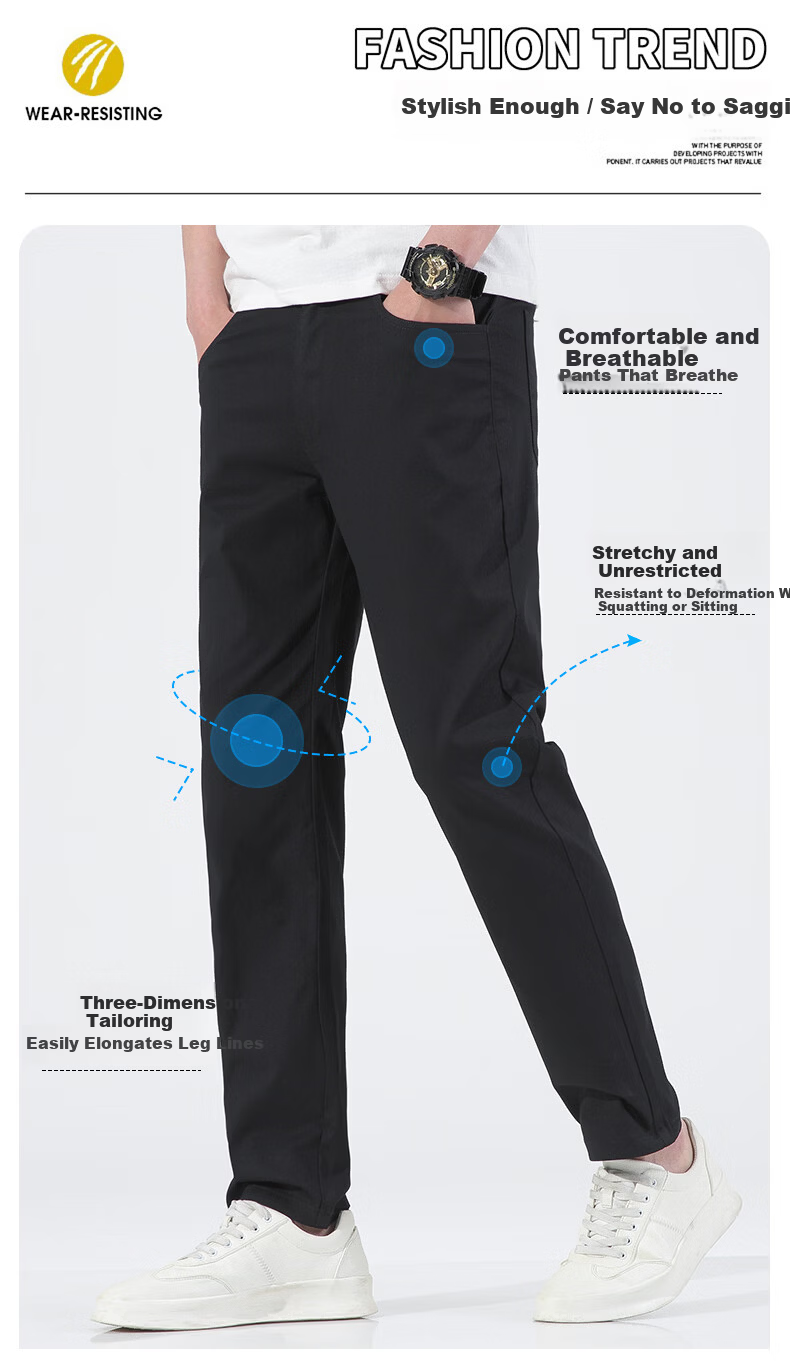 ROMON Men's Pants Spring and Autumn Pure Cotton High-Quality Versatile Durable Workwear Denim Light Business Casual Trousers Gray 31 4