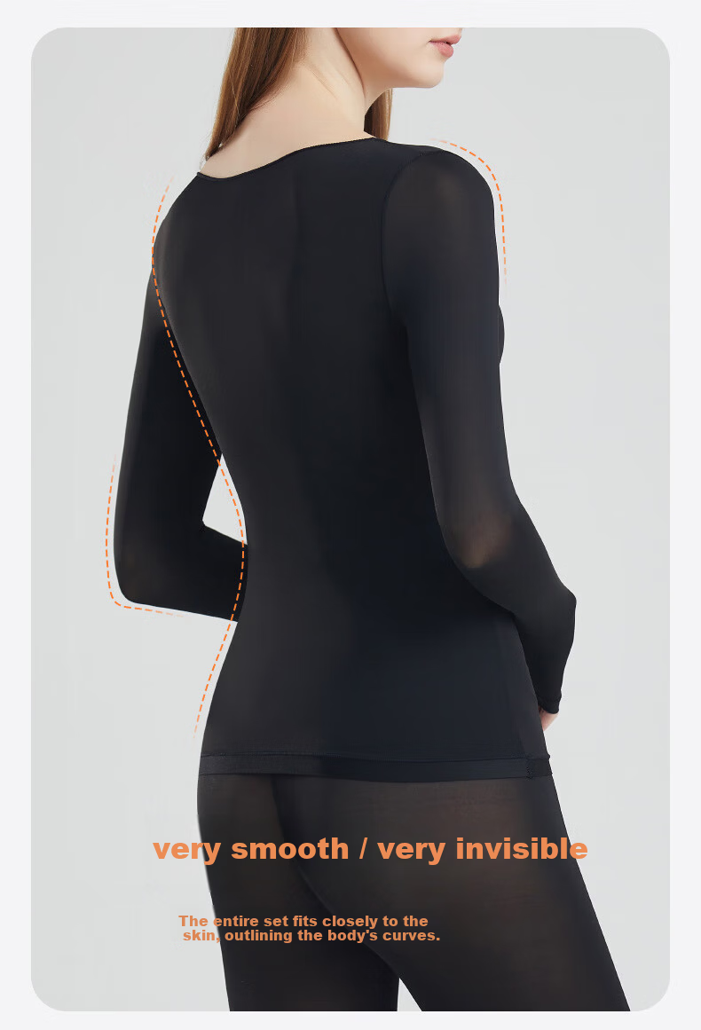 LangSha Women's Autumn Thermal Underwear Set Thin Knit Top and Bottom 10A Antibacterial Warm Base Layer Skin-Friendly Undershirt 14