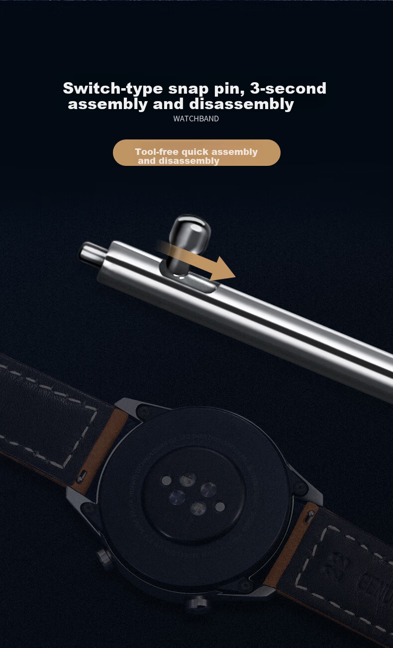 Mashi Compatible Huawei Watch Strap Spring Summer Watch5/4/3/GT6/5/GT4/3/2/Pro/Honor Magic2 Matte Cowhide Leather Band Black Black Buckle 22mm 7