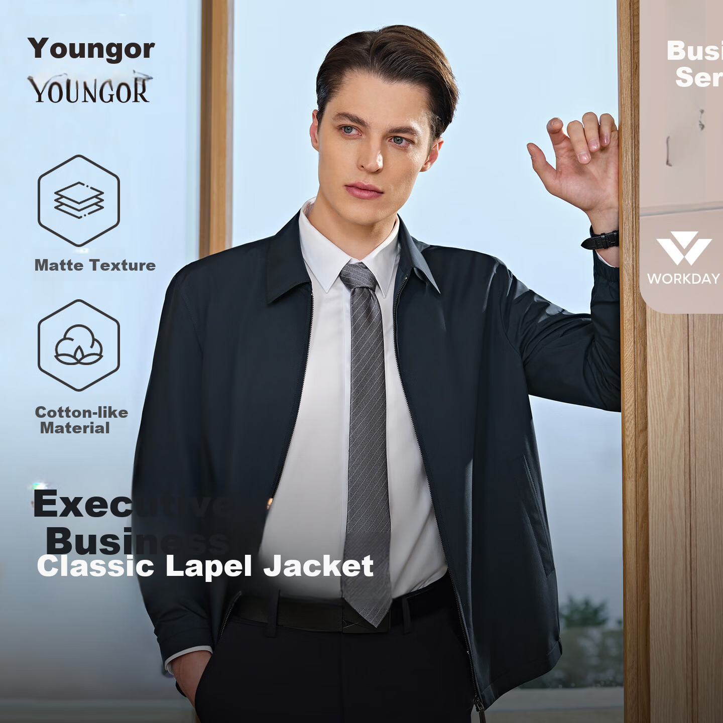 Youngor 2026 New 3D Tailored Slim Fit Waterproof Classic Business Commuter Executive Lapel Jacket Men Black S