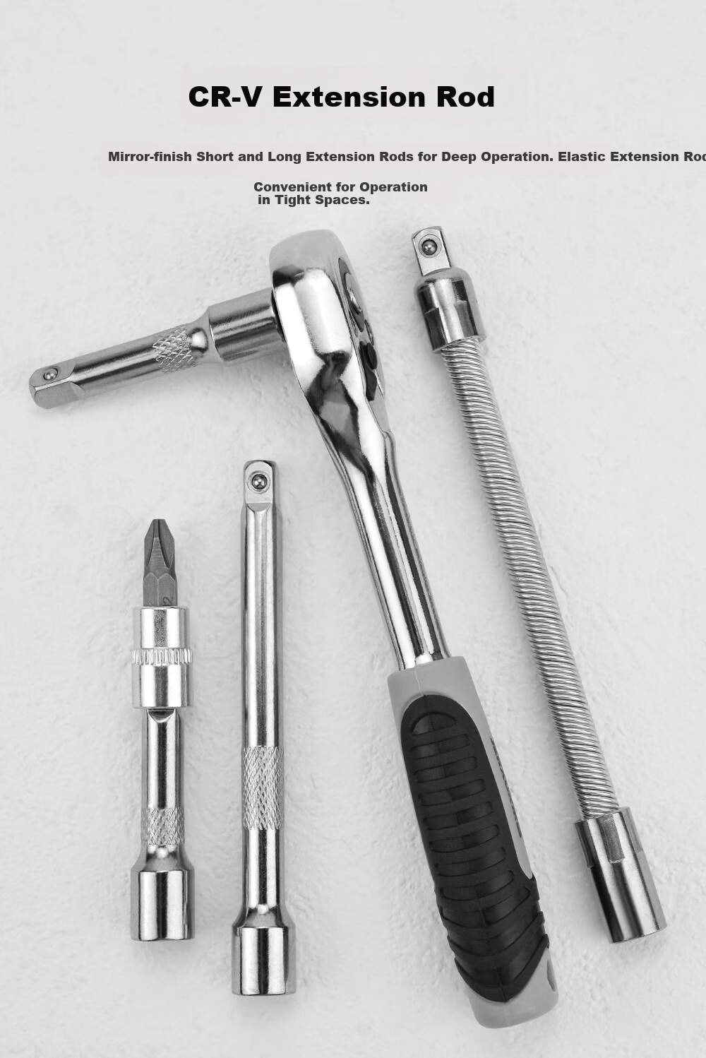 JERXUN 46-Piece Socket Wrench Auto Repair Tool Kit Ratchet Motorcycle Repair Road Quick Set Wrench Torque Screwdriver 10