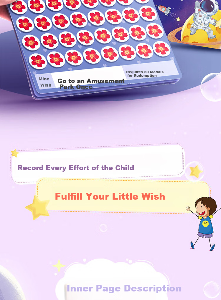 Yu He Wish Passbook Children's Sticker Collection Card Kindergarten Points Reward Book Primary School Growth Footprint Red Flower Stamp Collection Book 10-Pack 5222 Astronaut 1