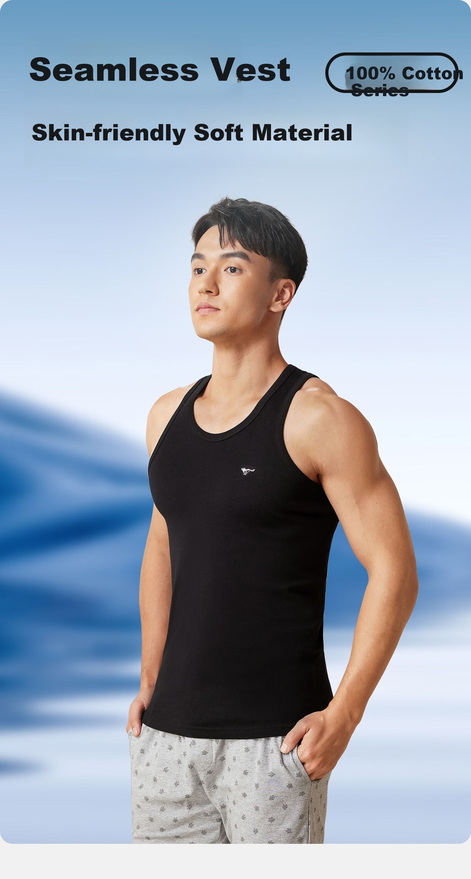 SEPTWOLVES Men's Tank Top, Pure Cotton, High Elasticity, Hurdle Vest, Sweat-Absorbing, Breathable, Sports Undershirt Vest 1