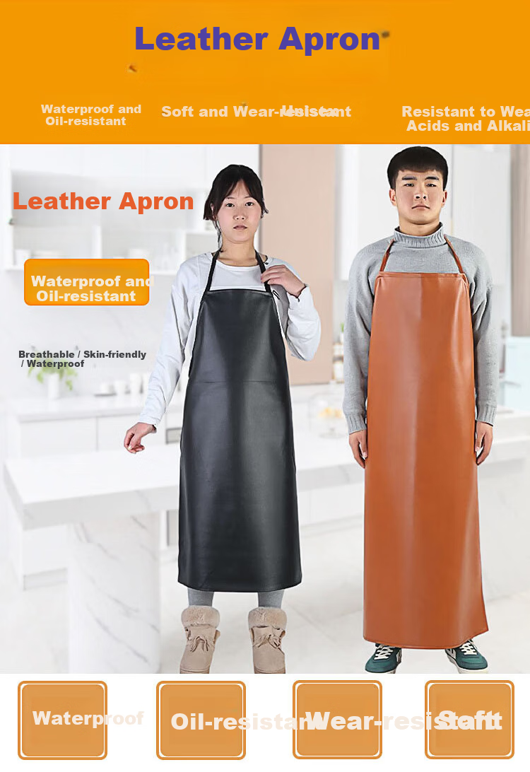 Anxianda Waterproof Oil-Resistant Leather Apron Work Protective Durable Soft Leather Apron Factory Workshop Black Small Size 1
