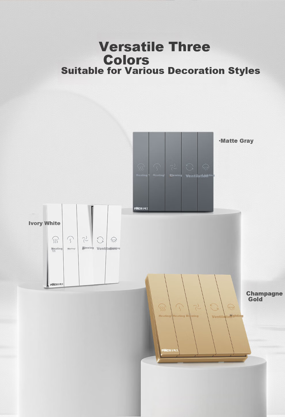 NVCleishidiangong Switch Socket, 86-Type Universal Bathroom Multi-Function Switch Panel, Four-Gang Bathroom Heater Switch, Gold Color 4