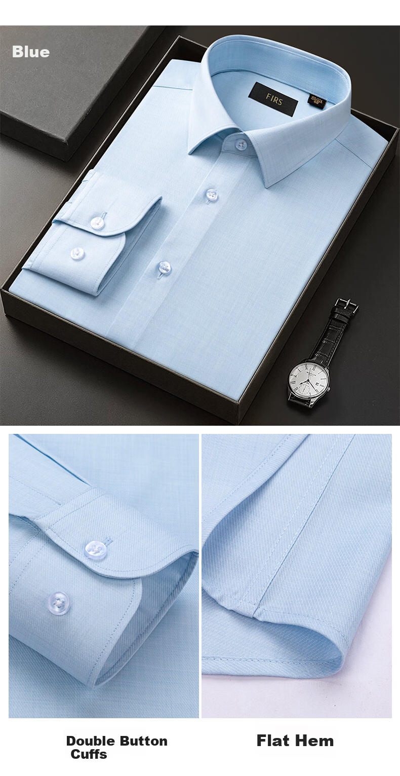 FIRS Copper Ammonia Wrinkle-Free + Antibacterial Men's Long Sleeve Casual Business Stretch Easy-Care Shirt Blue 38 13
