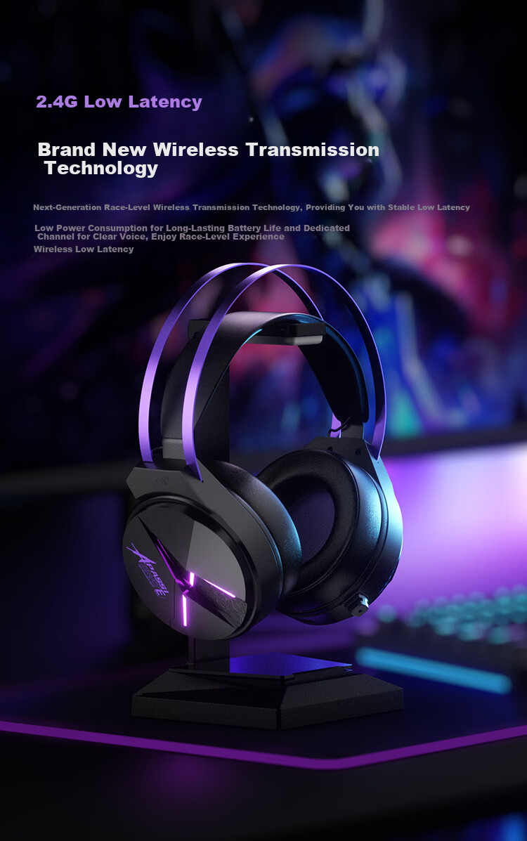 Taidu THS319 Extreme Electric 2.4G Wireless Bluetooth Wired 7.1 Virtual Surround Sound Four-Mode Over-Ear Gaming Headset Black Purple 4