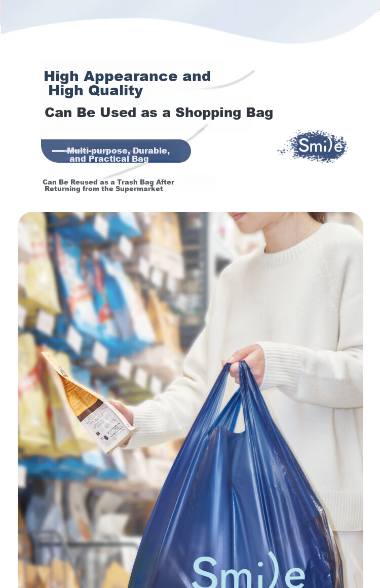 Liangdi Vest Garbage Bags Blue 55x65cm 50pcs Single-Side 1.25 Mil Thickened Plastic Handled Bags 5