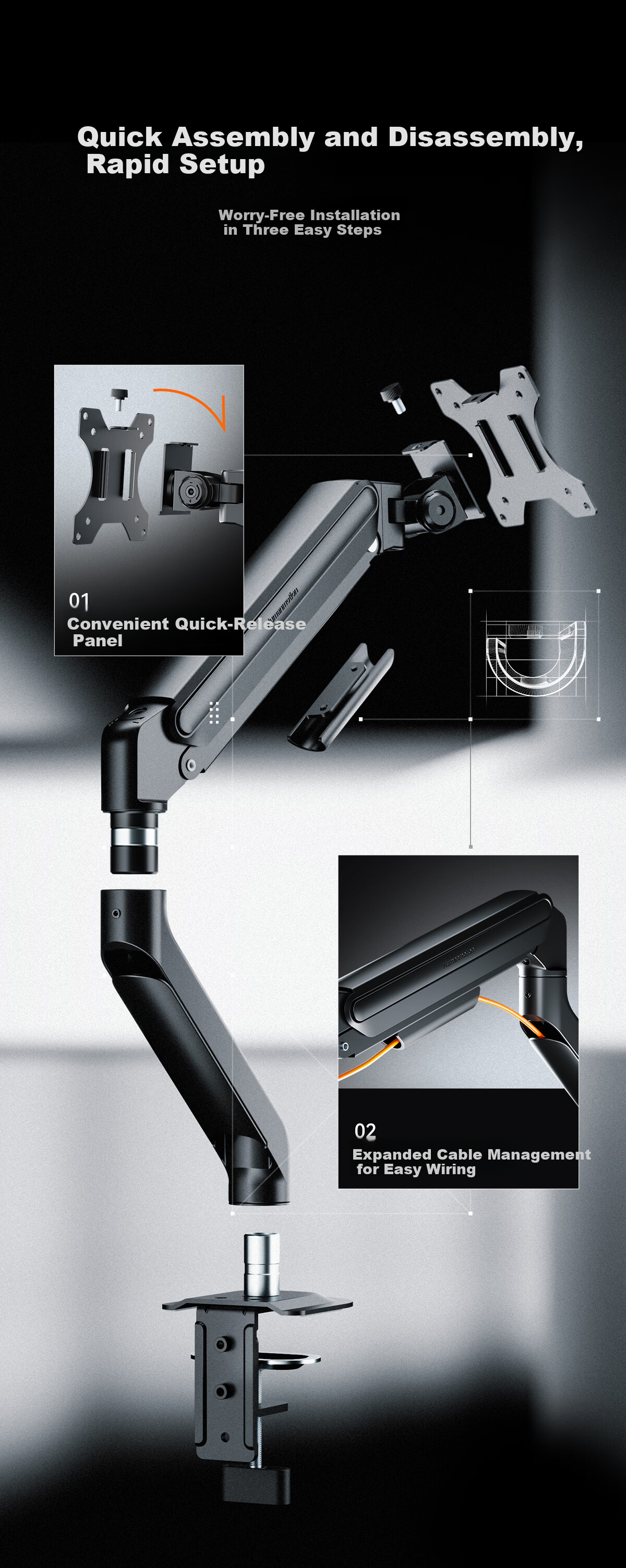 Songneng Monitor Arm Mechanical Arm Singularity Bracket Computer Stand Desktop Clamp Base Screen Height Adjustable 10KG Load Capacity Compatible with Zhuowei T680-1W 9
