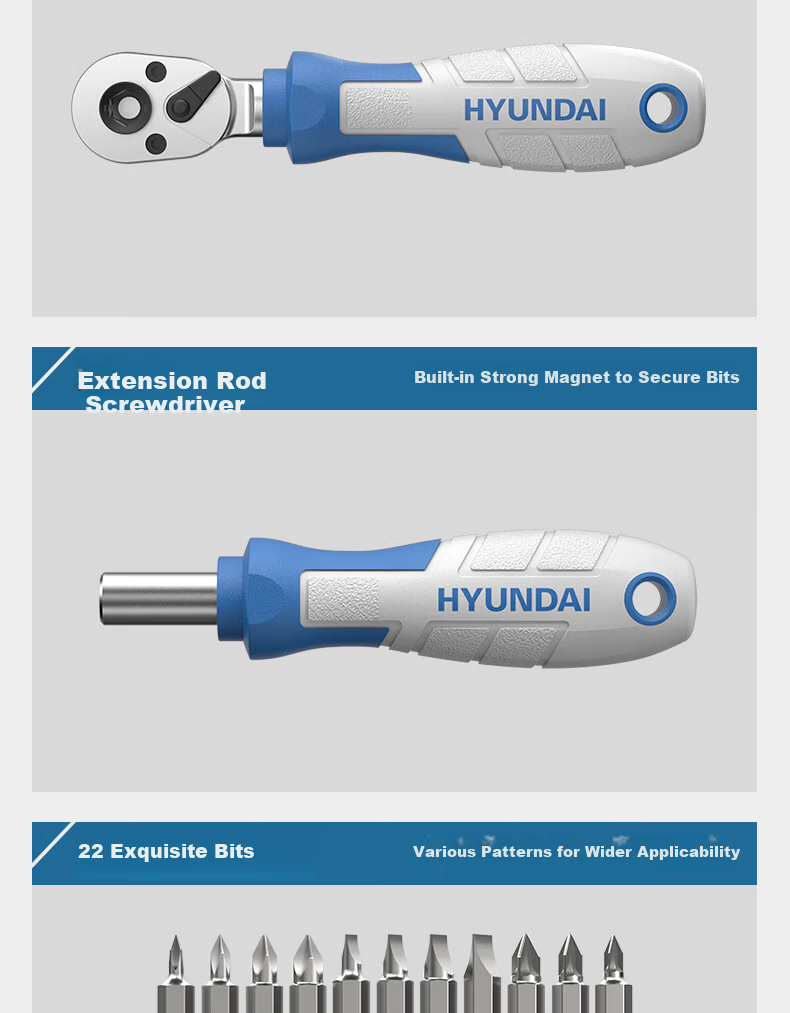 HYUNDAI Ratchet Screwdriver Set Home Repair Tools Precision Torx Phillips Flathead Screwdriver Kit 17