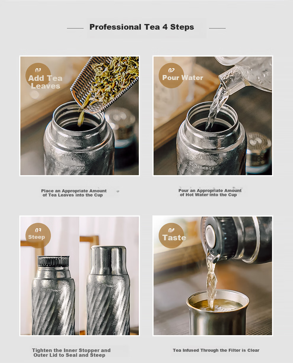 Peacock Pure Titanium Insulated High-End Titanium Mug Large Capacity Water Bottle with Tea Infuser Birthday Gift Business Gift Choice 6