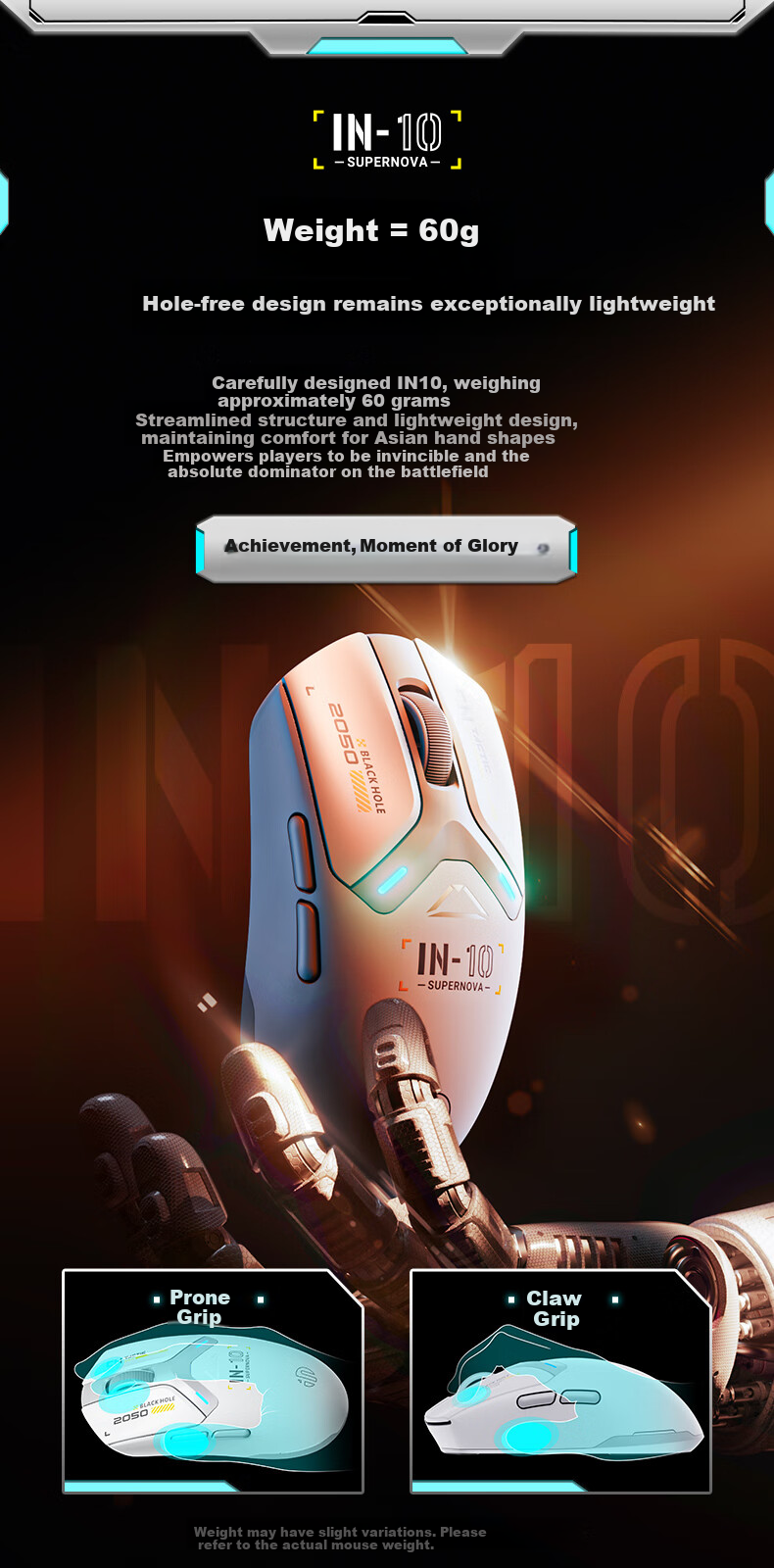 INPHIC IN10 Wireless Gaming Mouse, Wired Bluetooth Tri-Mode PAW3395, Lightweight for Small And Medium Hands, E-Sports, 26k DPI/8K Polling Rate, Huanuo Yi Csgo, Black 7