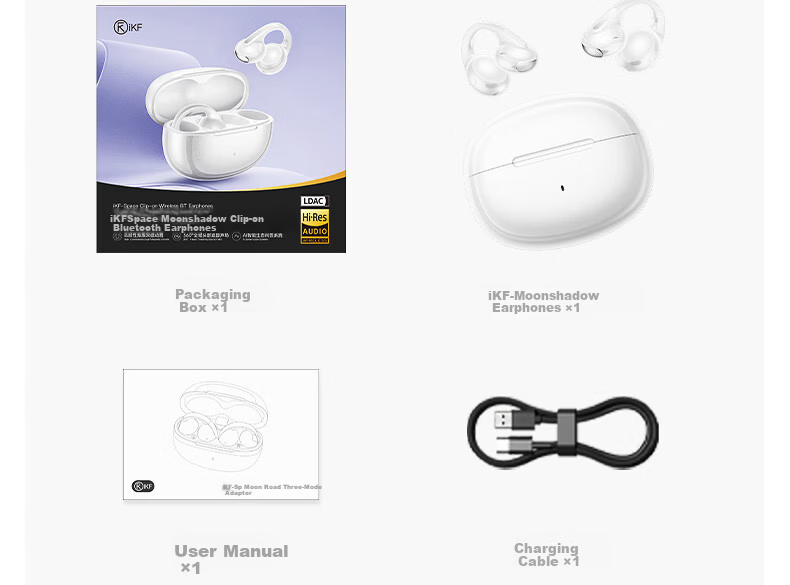IKF Moonlight [LDAC Sound Quality] Bluetooth Clip-On AI Translation Earphones Wireless Open Bone Conduction Head Tracking Sports 2026 New Model Athens Black 48