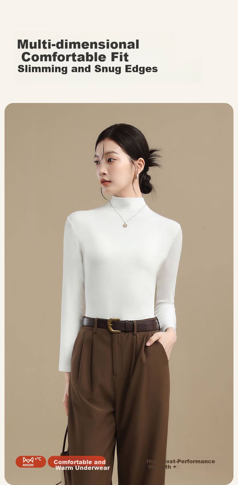 Miiow 60S Modal Slim Fit Semi-Turtleneck Base Shirt for Women, Slimming Outerwear and Inner Layer Top 8