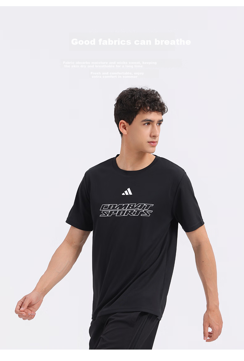 Adidas Quick-Dry Breathable Sports Short-Sleeve Lightweight Skin-Friendly Fitness Running Training T-Shirt, Black/white, Size S 3