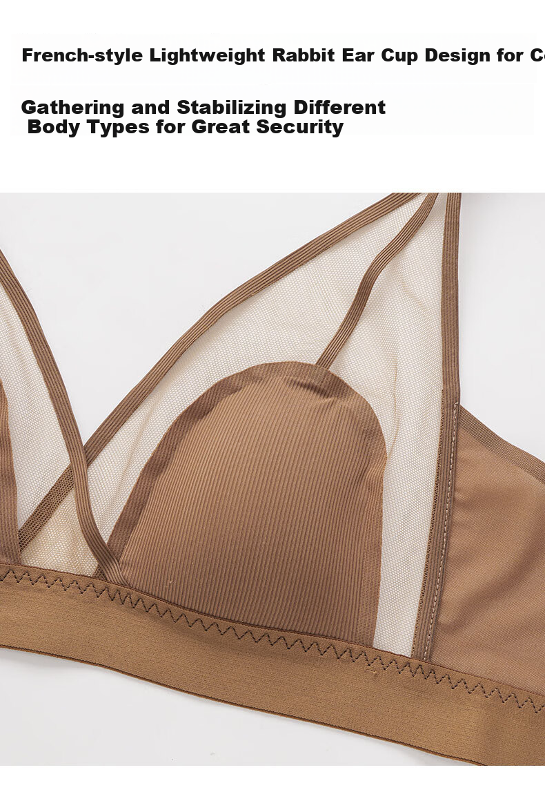 Bandgewoo Pure Desire Lace Thin Breathable French Style Bunny Ear Wireless Bra for Large Bust Slimming 6